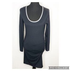 Athleta charcoal black gray ruched side scoop neck knit dress size Small